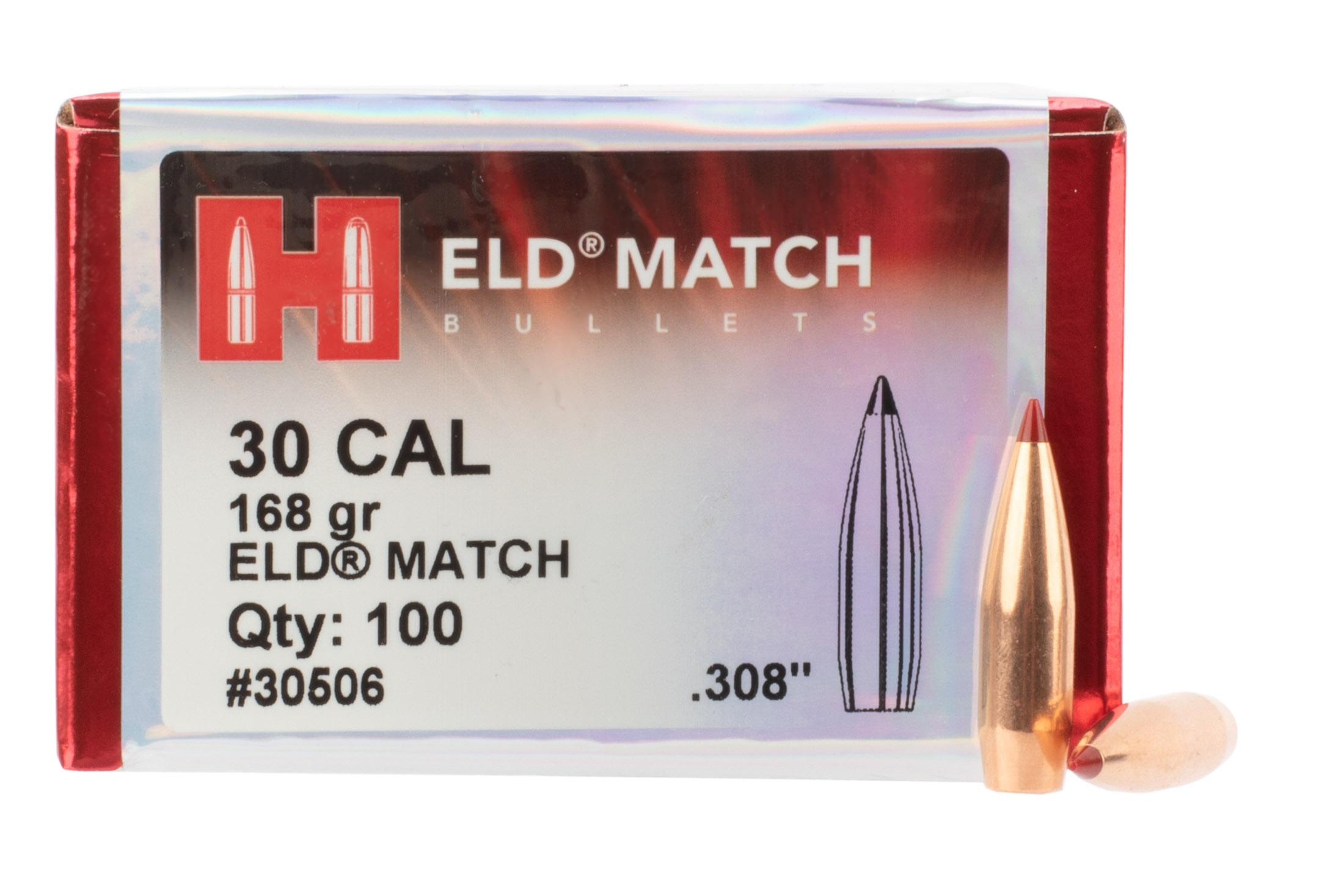 Hornady ELDMatch .30 Caliber 168 Grain Bullets Box of 100 HRB30506